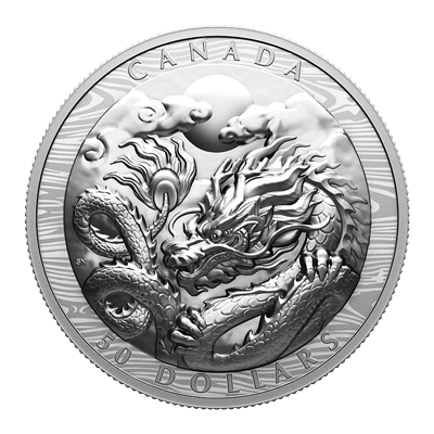 A picture of a 2024 $50 Fine Silver Coin - Year of the Dragon